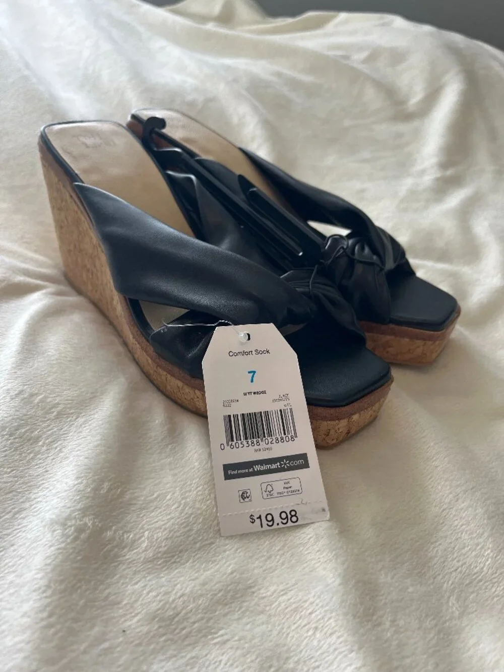 Time and Tru Cork Wedge Sandals | Women's 7 | Black | NWT